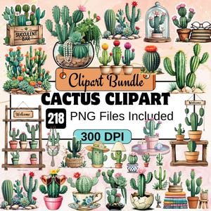 218 imágenes prediseñadas de cactus del desierto en acuarela, paquete de imágenes prediseñadas de plantas del desierto PNG, gráficos de cactus PNG, SVG, plantas suculentas, cactus png, planta tropical, cactus