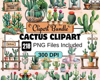218 Watercolor Desert Cactus Clipart,Desert Plant Clipart PNG Bundle,Cacti Graphics PNG,SVG,succulent plants,cacti png,tropical plant,cactu