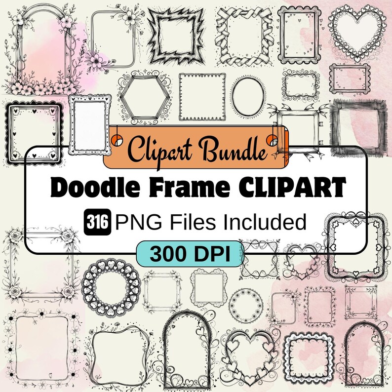 Doodle Frame Clipart,hand Drawn Border Frames,black White Line Art ...