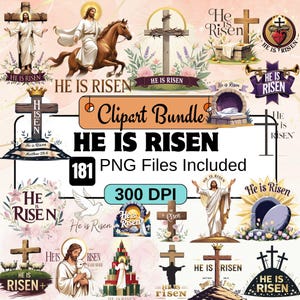 181Er ist auferstanden Clipart, Jesus Clipart PNG Bundle, christliche Png, katholischen Printables, Auferstehung Png, christliche Religion, Sonntag Png, Christlich
