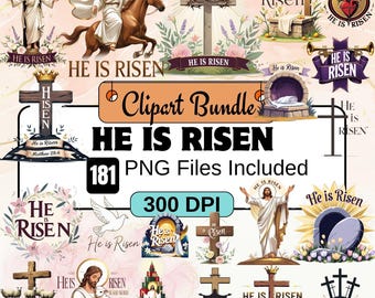 181He is risen Clipart,Jesus Clipart PNG Bundle,Christian png,catholic printables,Resurrection png,christian religion,sunday png,Christian