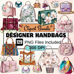 Blumen Handtaschen Aquarell Clipart, Blumen Geldbörse PNG, digitaler Download, Geldbörse Zubehör Karte, Junk Journaling, 129 Handtasche Clipart Bundle