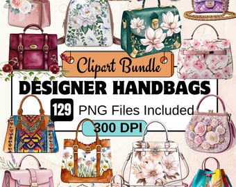 Flower Handbags Watercolor Clipart, Floral Purse PNG, Digital Download, Purse Accessory Card, Junk Journaling, 129 Handbag Clipart Bundle