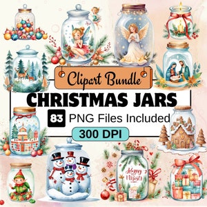 Christmas Mason Jars Clipart,Christmas Clipart PNG Bundle,83 PNG Christmas Mason Jars Clipart Bundle,Instant Digital Download,Commercial Use