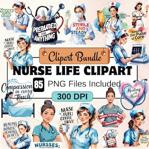 85 Nurse Life PNG Clipart,watercolor nurse Clipart png  Bundle,Nursing PNG Nurse Sublimation, Floral Nurse PNG Designs,Clipart Bundle, nurse