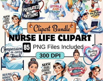 85 Nurse Life PNG Clipart,watercolor nurse Clipart png  Bundle,Nursing PNG Nurse Sublimation, Floral Nurse PNG Designs,Clipart Bundle, nurse