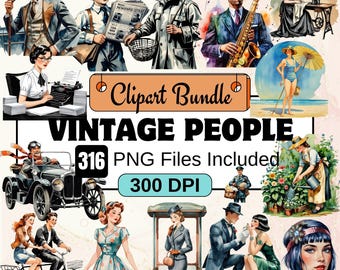 316 Vintage People Clipart Bundle Set, Vintage Clipart PNG, Vintage Children, Ephemera Printable, Junk Journaling, Vintage People Clipart