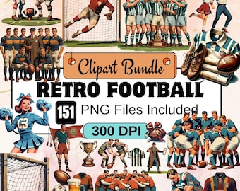 151 レトロ フットボール クリップアート、レトロ フットボール PNG、アメリカン フットボール バンドル、ビンテージ サッカー ゲーム グラフィック、ビンテージ フットボール、クラシック スポーツ グラフィック