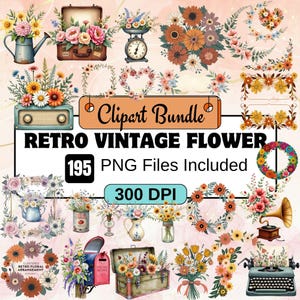 195Retro Flower Clipart,Watercolor Vintage flower Clipart,retro floral clipart,groovy clipart,Abstract flower,boho flower png,floral clipart