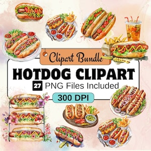 Imágenes prediseñadas de Hot Dog, paquete PNG de imágenes prediseñadas de patatas, paquete de imágenes prediseñadas de 24 PNG Hot Dog, descarga digital instantánea, uso comercial