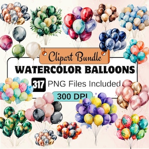 317 Aquarell Ballon Clipart Bundle, bunte Ballon Partydekoration, Geburtstag Ballon Clipart, Party Ballon, Ballons png, Bündel Ballon
