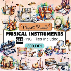 244 muziekinstrumenten clipart, muziek png-bundel, muziekafbeeldingen, bandinstrumenten clipart, instrumenten illustraties, gitaar, viool, piano drum