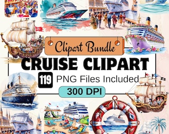 Cruise Clipart, Cruise Ship clipart Clipart PNG Bundle,119 PNG Cruise Clipart Bundle, Instant Digital Download, Commercial Use
