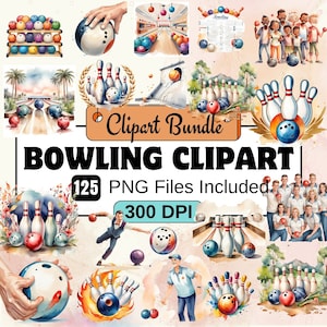 Bowling Clipart, clipart PNG Bundle, 125 PNG Bowling Clipart Bundle, téléchargement numérique instantané, usage Commercial