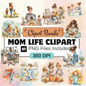 Mama Leben Clipart, Mama Aquarell Clipart PNG Bundle, 37 PNG Mama Leben Clipart Bundle, sofortiger digitaler Download, kommerzielle Nutzung