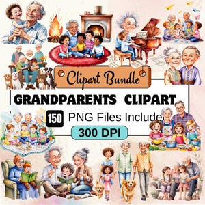 Clipart dei nonni, bundle di clipart di famiglia PNG, bundle di clipart di ciclismo PNG da 150, download digitale istantaneo, uso commerciale
