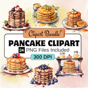 Pancake Clipart, Watercolor Pancake, Breakfast Clipart, PNG Bundle, 24 pancake Clipart Bundle, Food Clipart, Instant Digital Download