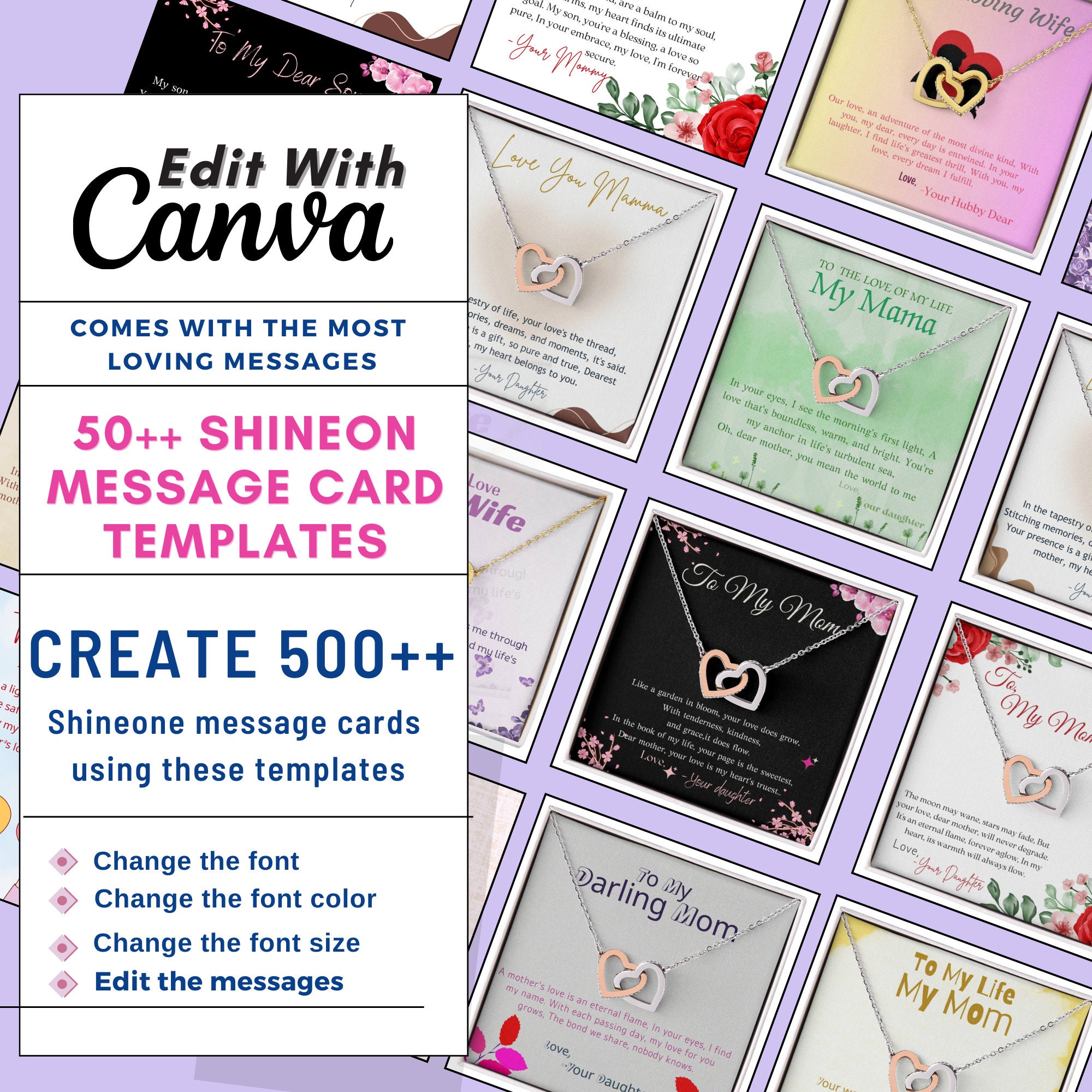 Shineon Message Card Template Bundle, Customized Necklace Shineon ...