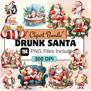 Clipart de Papai Noel bêbado, pacote PNG de Papai Noel, 114 PNG S Pacote de clipart de Papai Noel bêbado, download digital instantâneo, uso comercial