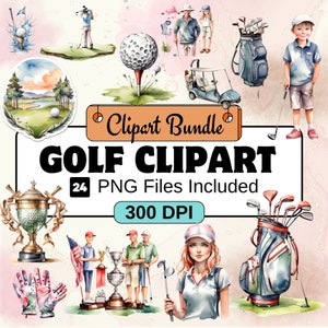 Clipart de golfe, pacote de clipart de esportes PNG, 24 pacote de clipart de golfe PNG, download digital instantâneo, uso comercial