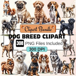 Dog Breed Clipart,watercolor dogs,Pet Animals Clipart,Watercolor Pet Clipart Bundle,Coquette Dog Sublimation Designs,Holiday Themed Pet Pngs
