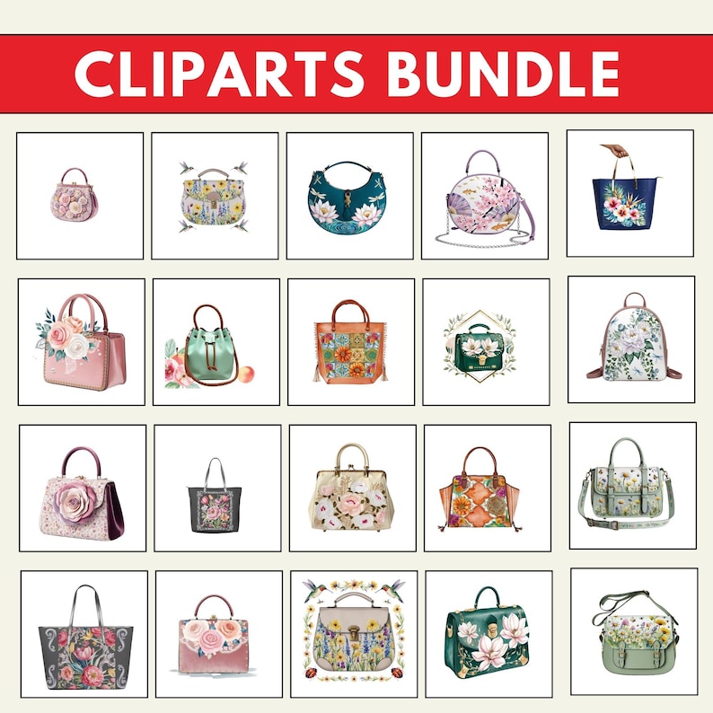 Designer Handbags, handbags png,,decoration clipart,digital clipart,flower handbag,junk journals,png clipart,png files,