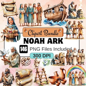 146 Arche Noah Clipart, Arche Noah, PNG Clipart Bundle, Bibel, christliche Clipart, religiöse Weihnachtsillustrationen, Bibelgeschichten Arche druckbar