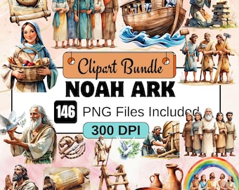 146 imágenes prediseñadas del Arca de Noé, Arca de Noé, paquete de imágenes prediseñadas PNG, Biblia, imágenes prediseñadas cristianas, ilustraciones religiosas navideñas, historias bíblicas del Arca imprimibles