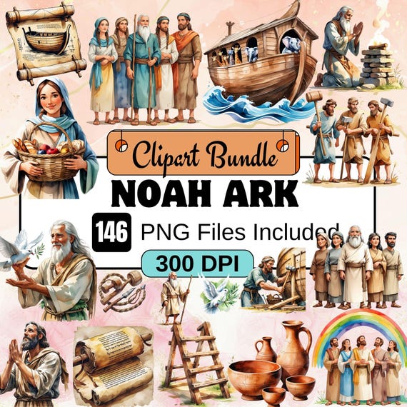 146 Noah Ark's Clipart,Noah's Ark, PNG Clipart Bundle,Bible,Christian Clipart,Religious Christmas Illustrations, Bible Stories Ark printable