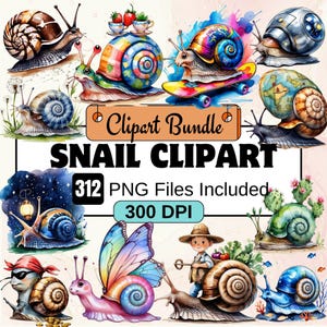 312 Bundle de cliparts escargot, petit escargot Clipart PNG Bundle, aquarelle escargot PNG Bundle, images florales d'escargot, mignon escargot PNG Clipart Bundle