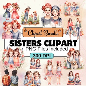 Imágenes prediseñadas de hermana, paquete PNG de imágenes prediseñadas de amor familiar, paquete de hermana de 24 PNG, descarga digital instantánea, uso comercial