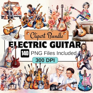 Elektrische gitaar clipart, muziekinstrument clipart PNG bundel, 140 PNG elektrische gitaar clipart bundel, instant digitale download, commercieel gebruik
