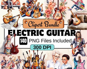Electric Guitar Clipart,Musical Instrument Clipart PNG Bundle,140 PNG Electric Guitar Clipart Bundle,Instant Digital Download,Commercial Use