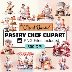 Banketbakker clipart, chef clipart png-bundel, 24 png patissier clipart bundel, instant digitale download, commercieel gebruik