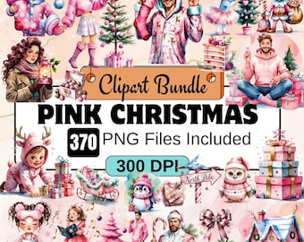 370 Pink Christmas Clipart,Christmas Clipart PNG Bundle,Magic winter woodland,holiday graphics,cute xmas,cozy christmas,xmas winter png,xmas