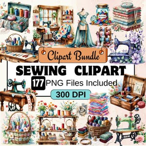Clipart couture, Clipart couture aquarelle, Machines à coudre PNG Bundle, Shabby Chic, vintage, Cottagecore, hobby vintage png, clipart couturière png