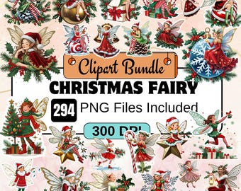 294Christmas Fairy Clipart,Cute Christmas Fairies Clipart PNG Bundle,Santa Fairy Clipart,Holiday fantasy,watercolor christmas,winter fairy