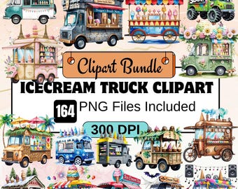 164 Clipart di camioncini dei gelati, pacchetto di clipart di gelati, dessert deliziosi acquerellati, dolcetti, dessert, clipart estiva, clipart di ghiaccioli, gelato