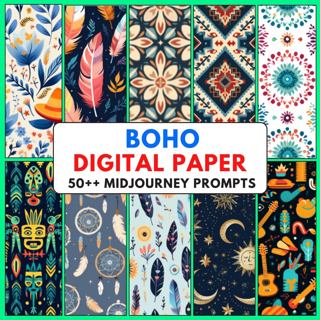 50 Midjourney Prompts AI for Digital Paper, BOHO Category, AI Art ...