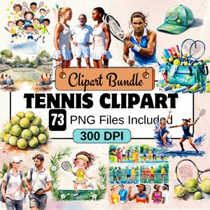 Tennis Clipart, clipart PNG Bundle, 73 PNG Tennis Clipart Bundle, téléchargement numérique instantané, usage Commercial