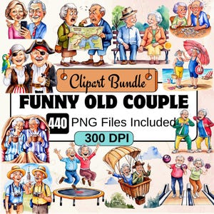 Grappige oud koppel clipart, senior koppel clipart png bundel, 170 PNG schattig oud koppel clipart bundel, instant digitale download, commercieel gebruik