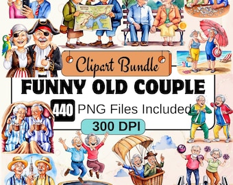 Lustige altes Paar Clipart, älteres Paar Clipart PNG Bundle, 170 PNG süßes altes Paar Clipart Bundle, sofortiger digitaler Download, kommerzielle Nutzung
