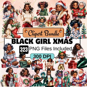 Clipe de Natal de Menina Negra, Pacote de Clipe de Mulheres Negras PNG, Pacote de Menina Negra de Natal, Clipe de Meninas Afro, Clipe de Menina da Moda, Gráficos de Natal