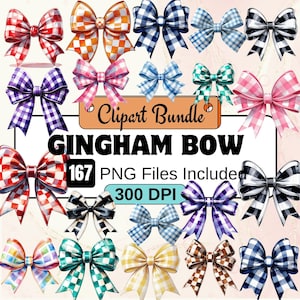 167 Gingham Bow Clipart,Watercolor Bow png Bundle,Satin Bow PNG,Coquette Bow PNG,Cute Pastel Check Bow PNG,Bow-themed Illustrations, bow png