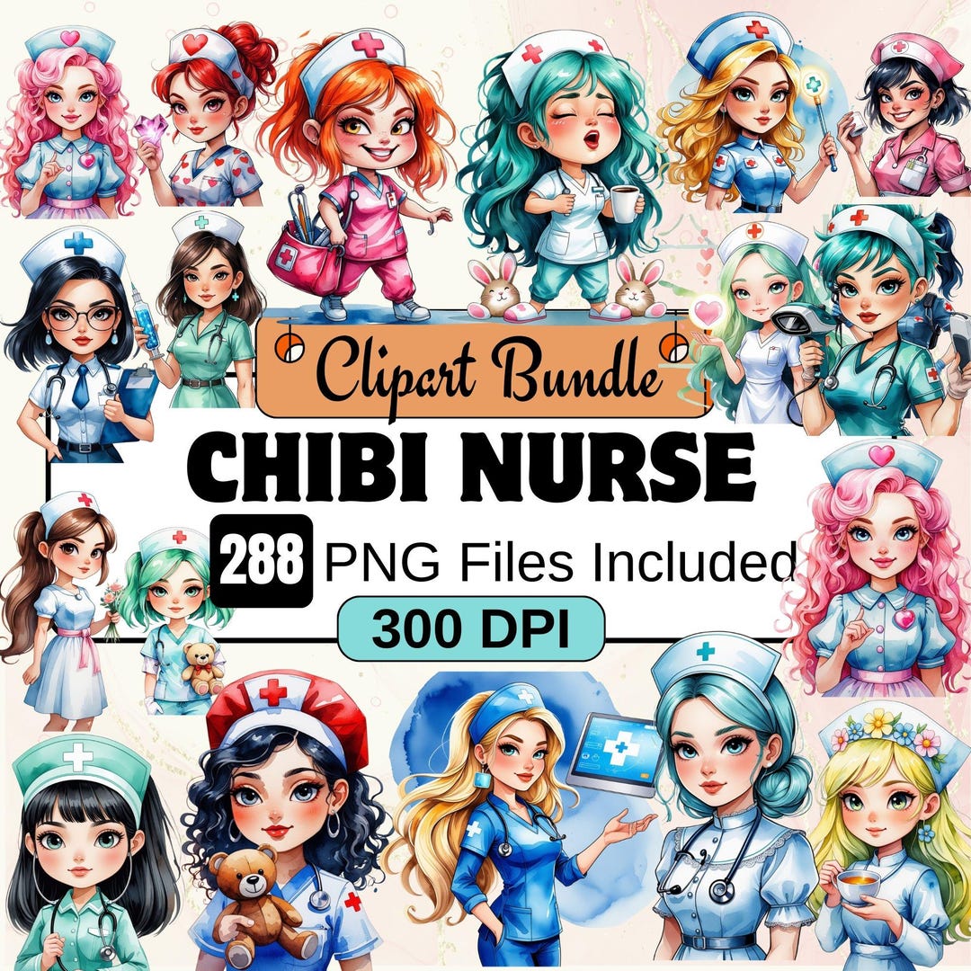 Chibi Nurse Clipart,medical Clipart PNG Bundle Cute Cartoon Nurse ...