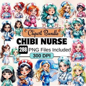 Chibi Nurse Clipart,Medical Clipart PNG Bundle Cute Cartoon Nurse Clipart Bundle chibi nurse png Nurses Sublimation Bundle,Medical Nurse png