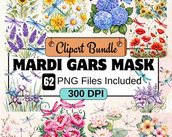 Floral Dragonfly Watercolor Clipart Bundle 62 PNG Flower Dragonflies Images, Botanical Graphics, Instant Digital Download, Commercial Use