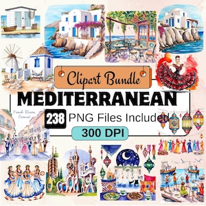 Mediterrane clipart, mediterrane tegel clipart png, mediterrane clipartbundel, instant digitale download, commercieel gebruik