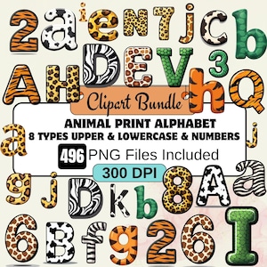 Animal Print Alphabet PNG Bundle,Safari Letters Clipart A-Z,Jungle Alphabet Set, Leopard Zebra Giraffe Print Letters,Nursery Classroom Decor