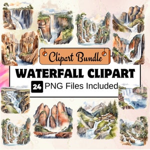 Waterfall Clipart, Animal Clipart PNG Bundle, 24 PNG Waterfall Clipart Bundle, Instant Digital Download, Commercial Use